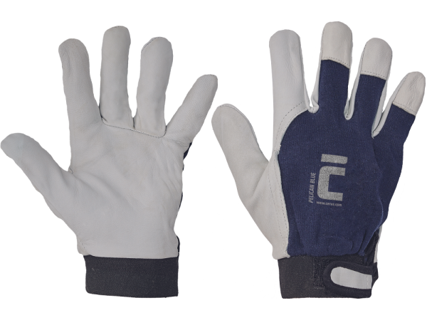 Kombinēti ādas darba cimdi ar regulējamu manšeti Pelican Blue