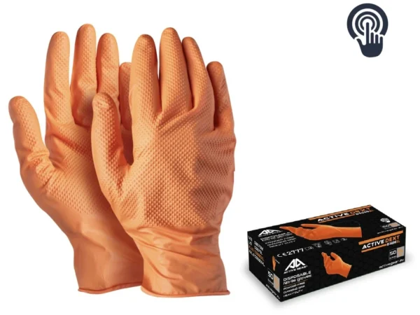 ACTIVE Gears D3680 oranži nitrila cimdi Diamond Grip (bez pūdera), 50 gab.