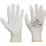 FF BUNTING LIGHT baltie bezšuvju poliestera darba cimdi ar PU pārklājumu